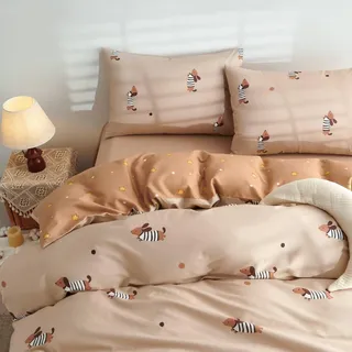 Freyamy Baumwolle Bettwäsche 135x200 Dackel Khaki Bunt Dachshund Bettwäsche-Sets Mädchen Dackelmuster Kinderbettwäsche ÖKO-TEX Bettbezug mit Reißverschluss und 1 Kissenbezug 80x80cm