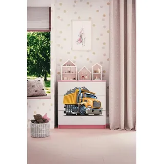 Kinderkommode mit Schubladen Lastwagen in der Farbe Rosa Babydreams - Rosa