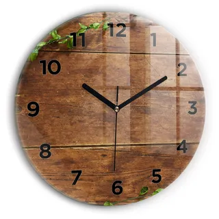Wallfluent Wanduhr – Stilles Quarzuhrwerk - Uhr Dekoration Wohnzimmer Schlafzimmer Küche - Zifferblatt - schwarze Zeiger - 30 cm - Rustikales Holz - Braun