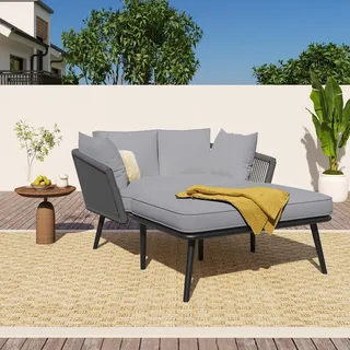 Gartensofa mit 2 Kissen & Polstern, Sonnenliege im Außenbereich, abnehmbare & waschbare Kissen, Grau Lounge für Balkon & Terrasse - Grau