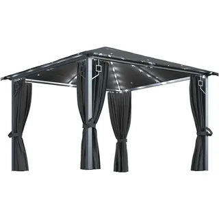 vidaXL Pavillon mit Vorhängen & LED-Lichterkette 3x3 m Anthrazit Alu - Grau