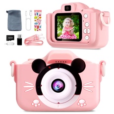 Fotoapparat Kinder-Kinderkamera 3-10 Jahre, Wiederaufladbarer Videokamera mit 1080P 32 GB TF-Karte und Zoll HD-Bildschirm und Silikonschutzhülle, Fotoapparat Geschenk für Kinder (Rosa)
