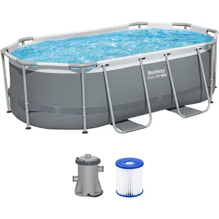 Bestway Power Steel Frame Pool Set mit Filterpumpe 305 x 200 x 84 cm, grau, oval