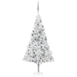 The Living Store Künstlicher Weihnachtsbaum Beleuchtung & Kugeln Silber 180 cm - Silber