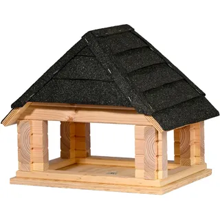 dobar XL Vogelhaus Zwart aus Massivholz mit Bitumendach für Ständermontage - Vogelfutterhaus Groß mit Futtertablet - Schwarz
