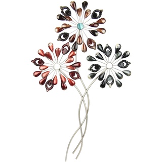 Flair Flower Wanddeko Blumen aus Metall Wandskulptur Blätter Bild 3D Skulptur Einzigartig Deko Wandrelief Abstrakt Extravagant Geschenk Designer Wandobjekt Blüten Dekobild, Dunkelrot, ca.68x40 cm