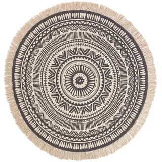 Homescapes Baumwollteppich mit Mandala-Muster rund 145 cm , Textil , Grafikmuster , Rund , 145x145 cm , Teppiche und Böden, Teppiche, Webteppiche