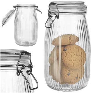 KADAX Glasbehälter 1450ml, 1 Stück, Vorratsglas aus Glas mit Bügelverschluss, großes Aufbewahrungsglas mit Deckel, Bügelglas zur Aufbewahrung, Keksglas