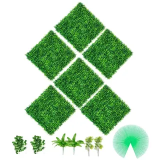 Künstliche Efeu - 6 Stk. - 50,8x50,8cm - Sichtschutzhecke aus 100% PE - Künstliche Pflanzenwand - 1,5m2 Abdeckungsfläche - Sichtschutz Garten - 4 Schichten künstliche Hecke - 4cm Stärke - ideal für Balkon Hof