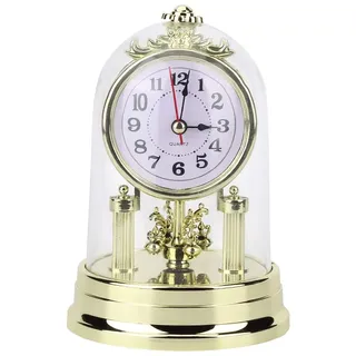 Tischuhr, Europäische Vintage-Stil, Nicht Tickend, Familien-Kamin-Tischuhr, Batteriebetrieben, Heimdekoration für Kinderzimmer, Wohnzimmer, Büro, Geschenkeen (Gold)