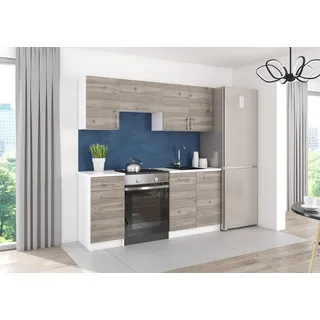Roe Furniture | Küchenzeile - 180 cm - Braun (Nelson) - Einbauküche, Küchenblock, Singleküche, Singleküchenblock, Küchen - Tischplatte Weiß - Braun, Weiß