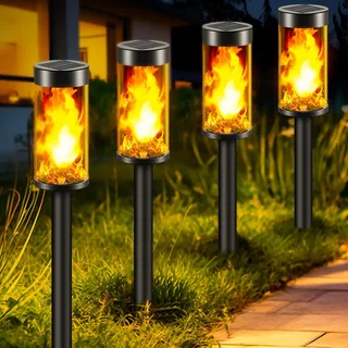 nipify Solarlampen für Außen Garten, 【4 Stück】 Solarleuchten Garten mit Realistischer Flammeneffekt, IP65 Wasserdicht Auto Ein/Aus Solarleuchten Garten Deko für Rasen, Terrasse, Hof, Geschenke