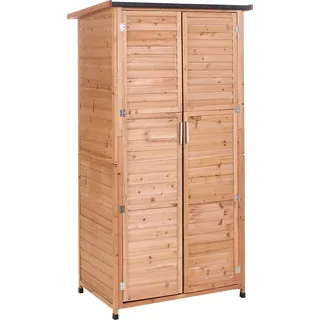 BELIANI Gartenschrank Hellbraun aus Tannenholz mit Türen Einlegeböden Wetterbeständig Robust Gerätehaus Geräteschuppen Aufbewahrung Stauraum Garten - Braun