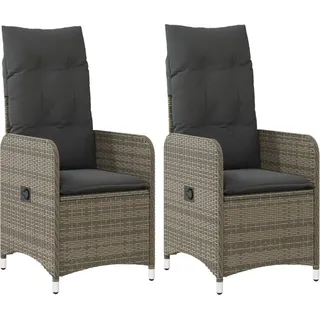 vidaXL Gartensessel mit Kissen 2 Stk. Verstellbar Grau Poly Rattan - Grau