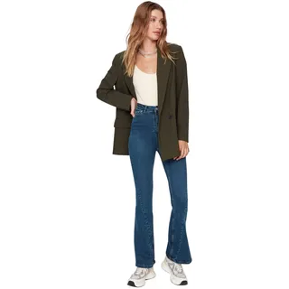 TRENDYOL Damen Trendyol Men's High Waisted Flared Jeans, Blau, 36 EU