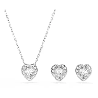 Swarovski Ariana Grande x Set, Rhodinierter Herz-Anhänger und Ohrstecker mit Kristallherzen in Klarem Pavé und Verschiedenen Schliffen, Länge Kette: 38-45 cm, Größe Ohrringe: 1 x 1 cm