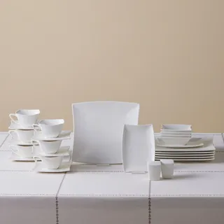 Karaca Perfect White 32 Teiliges Porzellan Geschirrset Set 6 Personen, Kombiservice mit 6 Speiseteller,6 Kaffeetassen,6 Untertassen,6 Kaffeelöffel,2 Schalen,4 Schalen,1 Salzstreuer,1 Pfefferstreuer