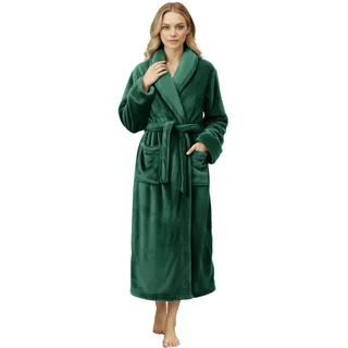 NY Threads Damen-Bademantel, aus Fleece, Schalkragen, lang, flauschig, Grün, Large