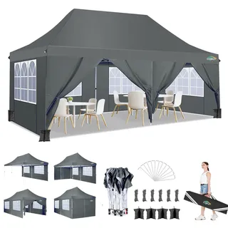 3x6m Pavillon, COBIZI Faltpavillon 3x6 Wasserdicht Stabil mit 6 Seitenteilen,Upgrade-Hochdach und Tragetasche, Gartenpavillon Partyzelt für Garten, Party, Festival, Hochzeit, UV80+