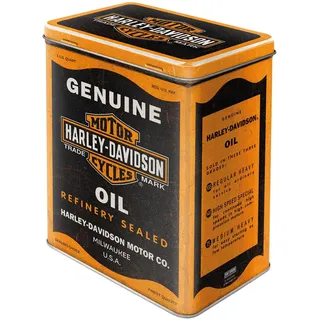 Nostalgic-Art Retro Vorratsdose L, 3 l, Harley-Davidson – Genuine Oil – Geschenk-Idee für Biker, Original Lizenzprodukt (OLP), Große Kaffee-Dose aus Blech, Werkstatt-Deko im Vintage Design