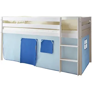 Mid.you Hochbett , Weiß, Hellblau, Dunkelblau , Holz , Kiefer , vollmassiv , Höhe ca. 16 cm , 90x200 cm , nur für Rollroste geeignet , Babymöbel & Kindermöbel, Kinderzimmer & Jugendzimmer, Kinderbetten, Hochbetten