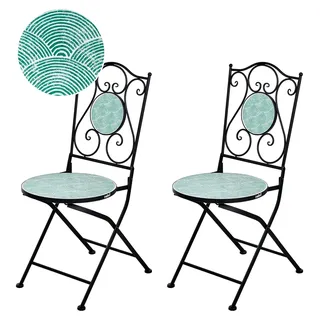 2er Set Gartenstühle aus schwarzem Metall, klappbar im Vintage-Stil mit Wellenmuster
