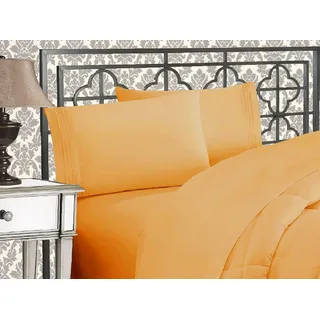 Elegant Comfort Luxuriöses 1500 Premium-Bettwäsche-Set aus Mikrofaser in Hotelqualität, dreireihig, Bestickt, weichste 4-teilges Bettlaken-Set, Knitter- und lichtbeständig, Full, Kamel-Gold