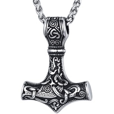 FaithHeart Edelstahl Wikinger Amulett Retro Thors Hammer Kette Silber Herren Kette mit Keltischer Knot Anhänger Viking Anhänger für herren und Männer