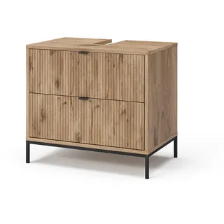 Vicco Waschbeckenunterschrank Eliza, 70 x 63 cm mit 2 ausziehbaren Schubladen, Viking Oak - Schwarz