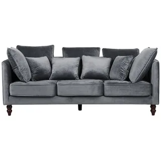 Beliani Sofa Grau Samtstoff 3-Sitzer Elegant Skandinavisch Zierkissen Wohnzimmer