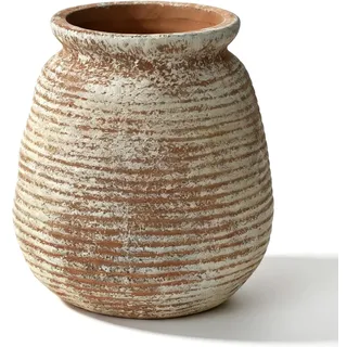 Sawoake Rustic Terracotta Pot, 7 Inch Short Farmhouse Vase with Weathered Texture, Boho Home Decor for Pampas Grass, Tabletop, Mantel and Shelf Styling