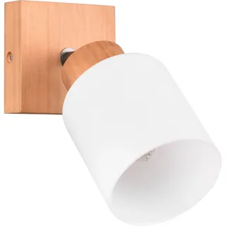 REALITY Leuchten Deckenstrahler "Assam" E14 1 Stk. warmweiß - kaltweiß Spot 1-flg. Naturholz, exkl 1xE14 max 25W, Glasschirm weiß schwenkbar, natur