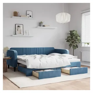 vidaXL Tagesbett Ausziehbar mit Schubladen Blau 90x200 cm Samt