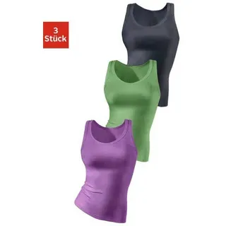 Tanktop H.I.S, Damen, Gr. 32/34, bunt (flieder, grün, anthrazit), Feinripp, Obermaterial: 100% Baumwolle, unifarben, Basic, körpernah normal, tiefer Rundhals, Tops Tanktop, aus luftiger Rippqualität aus Baumwolle, Topseller