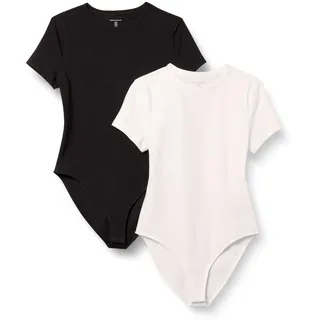 Amazon Essentials Damen T-Shirt-Body aus elastischem Baumwolljersey mit schmaler Passform, 2er-Pack, Schwarz/Weiß, S