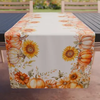 Petti Artigiani Italiani - Zubehör für Küchentextilien, eleganter Tischläufer, 40 x 140 cm aus Mikrofaser, Tischdecke mit Digitaldruck, Kürbis Pumpkin, Halloween, 100% Made in Italy
