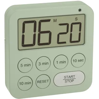 TFA Dostmann Digitaler Timer zum Sport/Küche/Lernen, 38.2056, inklusive Stoppuhr, magnetisch, mit 3 Lautstärke Stufen, Schnellauswahl, großes Display, Visuelles LED Warnlicht, Eieruhr, grün