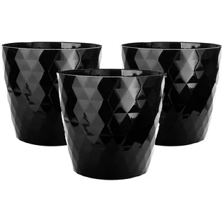 2friends Blumentopf schwarz 3er Set, Durchmesser 14 cm (Oben), schwarz glänzend, aus stabilem Kunststoff, ideale Fensterbank-Größe, Made in EU