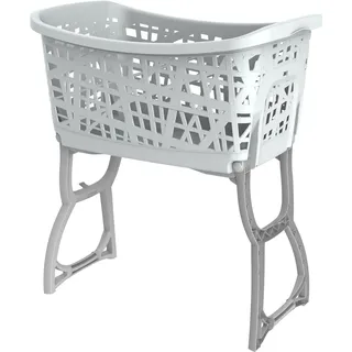 Bischof Stand-Up-Wäschekorb 'Bama', ergonomische Standbein-/Tragegriff-Konstruktion B&B Bischof Weiß/Grau