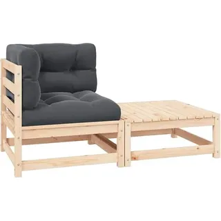 2-TLG. Garten-Lounge-Set mit Kissen Kiefer Massivholz Gartenmöbel Set, Outdoor Balkonset Terrassenmöbel, Gartenlounge Sitzgruppe für Terrasse, Balkon, Garten -B - Grau
