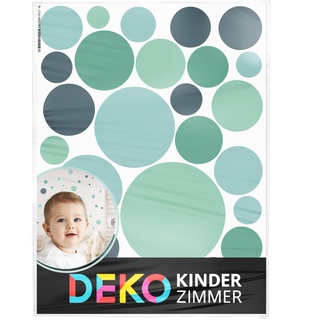 DEKO KINDERZIMMER Wandsticker Punkte Kreise für Babyzimmer 120 Stück Klebepunkte Wandtattoo für Kinderzimmer Dots in Blau Hellblau Mint Set Pastell Wandaufkleber DK1000A-19