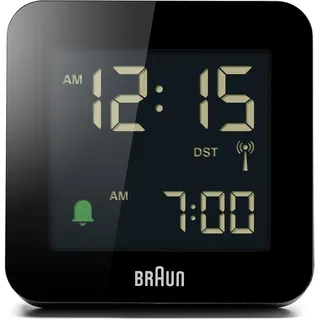 Braun Digitaler Funkwecker Mitteleuropäische Zeitzone (MEZ) mit Schlummerfunktion, Negatives LC-Display, Schnelleinstellfunktion, Crescendo-Alarm in Schwarz, Modell BC09B-DCF.