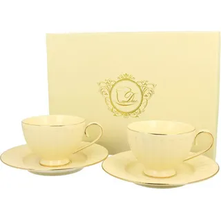 DUO ECRU 22674 2er-Set Tassen 220 ml mit Untertassen mit Untertassen, New Bone China Porzellan - Beige