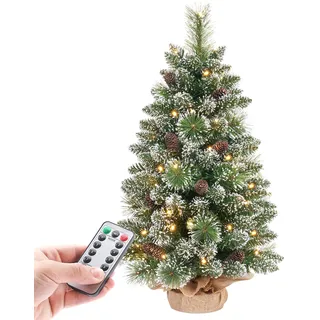 Yorbay Mini Weihnachtsbaum mit Beleuchtung LED, 70 cm Tannenbaum mit Stern-Baumspitze und echtem Kiefernzapfen, für Weihnachten Dekoration, Advent (70 cm mit Fernbedienung)