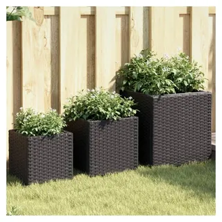 Pflanzkübel Set 3-teilig Schwarz PE Rattan mit Stahlgestell für Garten Balkon Terrasse