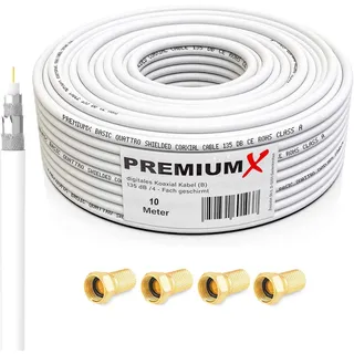 Premium X 10m BASIC Koaxialkabel 135dB 4-fach SAT Antennenkabel Koax-Kabel DVB-S / S2 DVB-C DVB-T BK Anlagen 4x F-Stecker
