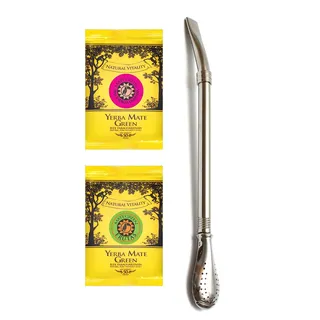 Mate Green Mate Tee Set I 2 Matesorten x 50 g I Guarana und Frutas + Bombilla (Strohhalm aus Edelstahl) 19cm