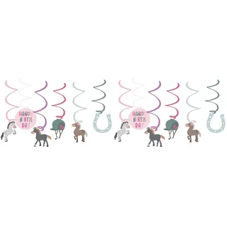 Folat 27507 Pferd Geburtstag Deko Rosa - Hängdekoration - Happy Horse - 6 Stück - Pferdparty Dekoration (Packung mit 2)
