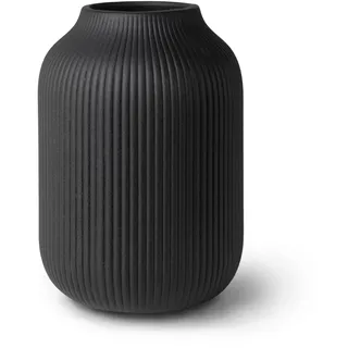 flature Keramik Vase mit Rillen – Wasserdichte Blumenvase in Schwarz Matt für Schnittblumen Trockenblumen Pampasgras, Große Vase 20cm Hoch als Geschenk Deko für Wohnzimmer Schlafzimmer Büro