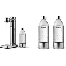 Aarke Carbonator 3 Steel & 2er-Pack PET-Flaschen für Wassersprudler Carbonator 3, BPA-frei mit Details in Edelstahl, 800ml, AASPB1-STEEL